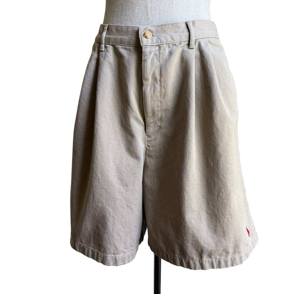 Ralph Lauren Sport Khaki Pleated Shorts Women’s 10 High Rise Preppy